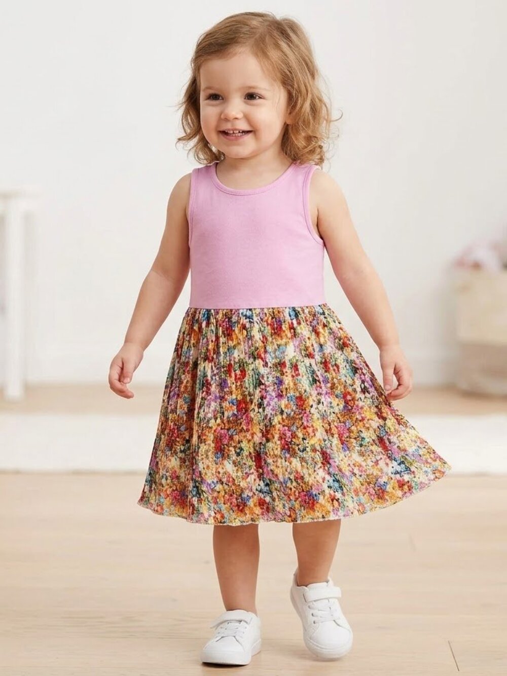 NEW Gap Baby Sleeveless Floral Pleats Knee Length Tank Top Dress Diaper Cover 2